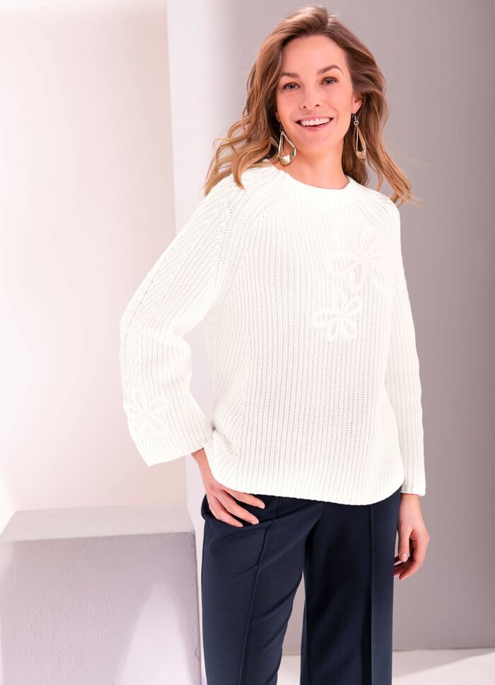 Pullover mit Bl&uuml;tenstickerei 