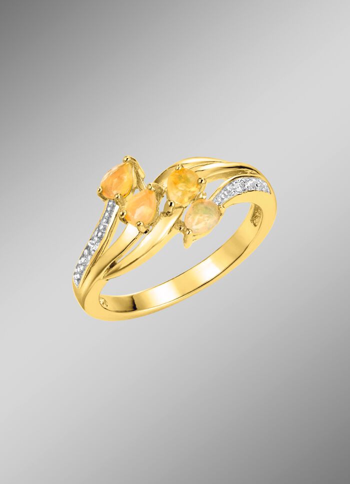 Damenring mit echt Feueropal und 2 Diamanten 