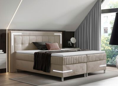 Boxspringbett mit LED-Beleuchtung und Topper 