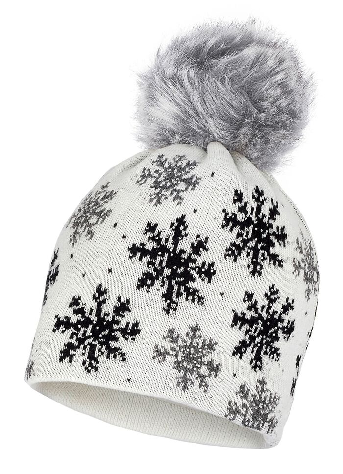 Trendige Damen-M&uuml;tze, mit Schneeflocken-Dessin 
