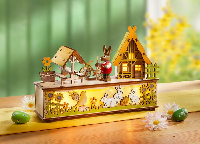 Beleuchtete Holzdekoration mit Timerfunktion 