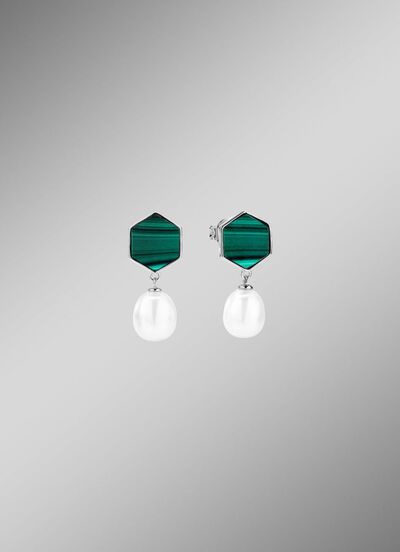 Ohrstecker mit S&uuml;&szlig;wasser-Zuchtperle und echt Malachit 