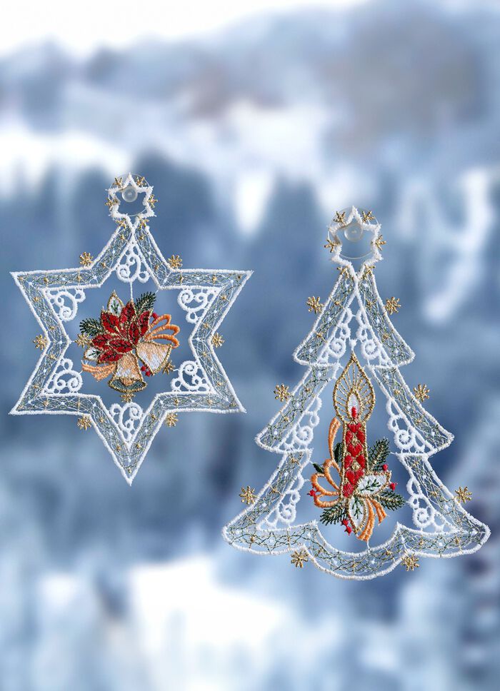 Fensterbild mit Weihnachtsbaum und Stern, 2er-Set 