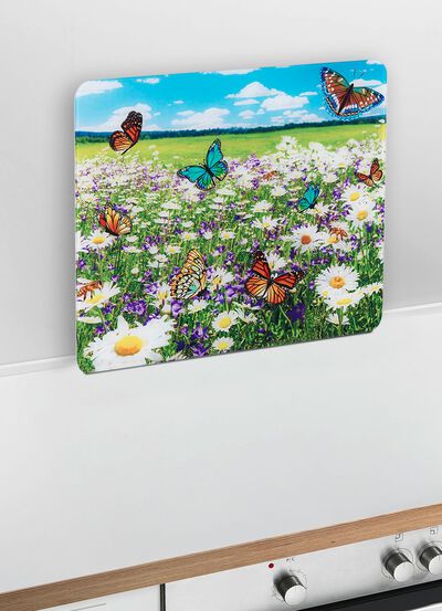 Wandblende aus Glas mit Sommerwiesen-Motiv 