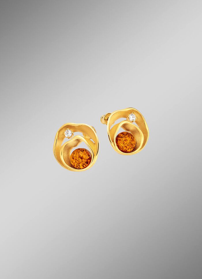 Strahlende Ohrstecker mit echt Bernstein und synth. Zirkonia 