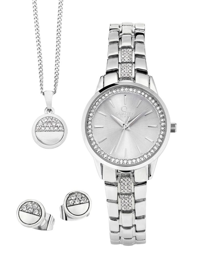 Silberfarbenes Damenuhrset 3-tlg. 