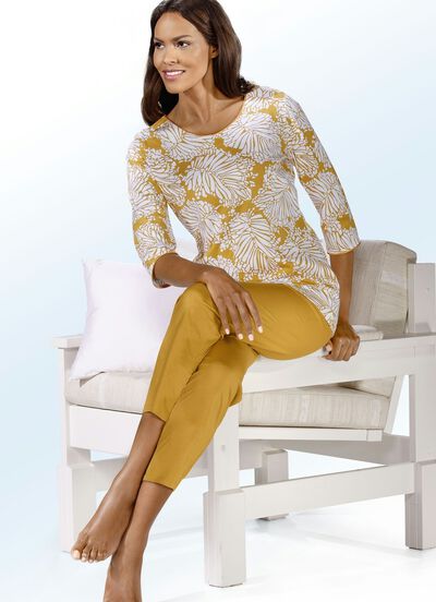 Schlafanzug mit Rundhals und 3/4-langen &Auml;rmeln 