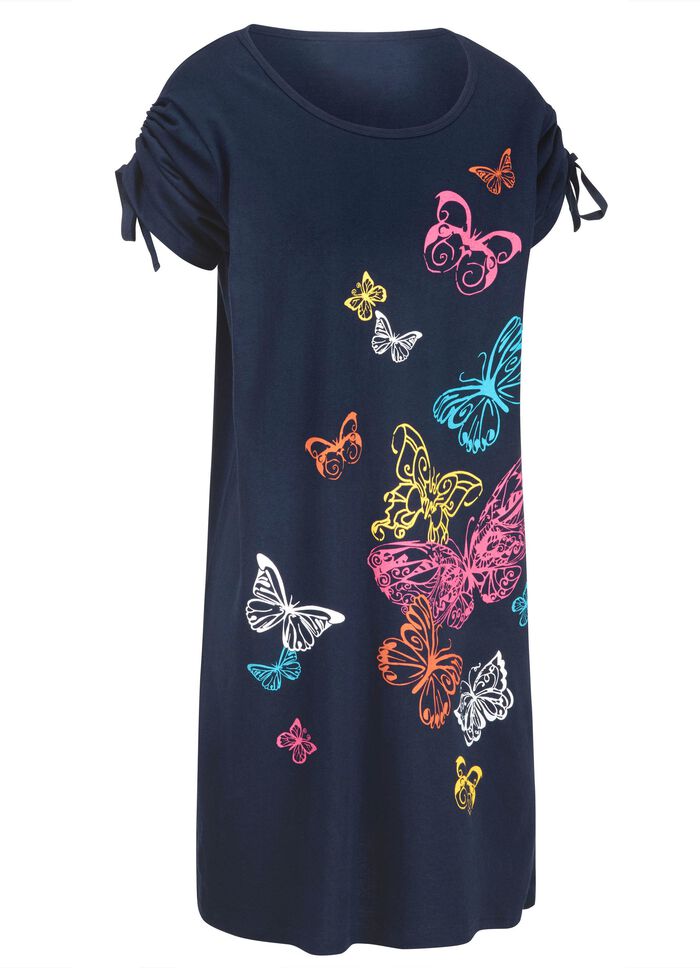 Kleid mit platziertem Druckdessin und raffbaren &Auml;rmeln 