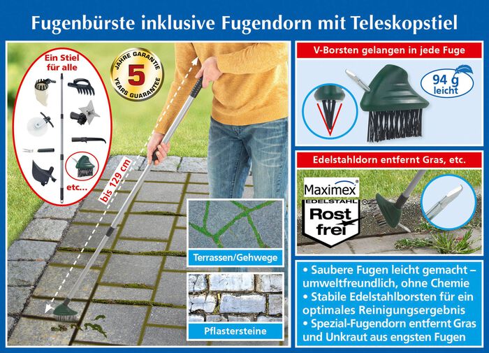 Fugenb&uuml;rste mit Fugendorn und Teleskopstiel 