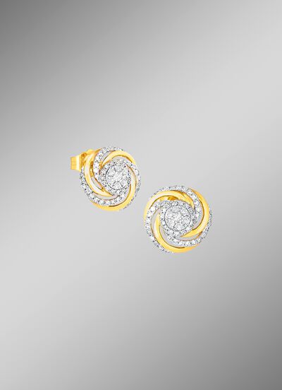 Interessante Ohrstecker mit 14 Brillanten und 90 Diamanten 