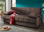 Frei im Raum aufstellbares Schlafsofa mit Dekokissen und Bettkasten 
