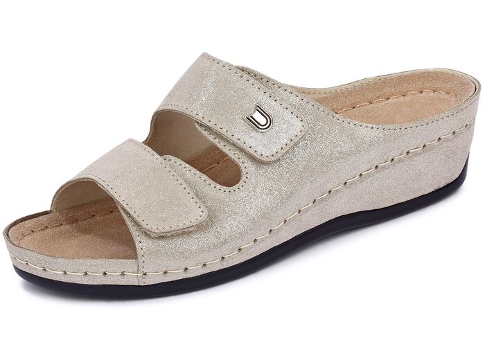 Bequeme Damen-Pantoletten, Weite G, mit Klettverschluss 