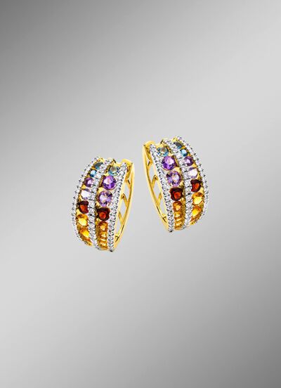 Multicolor Klappcreolen mit Edelsteine und Brillanten 