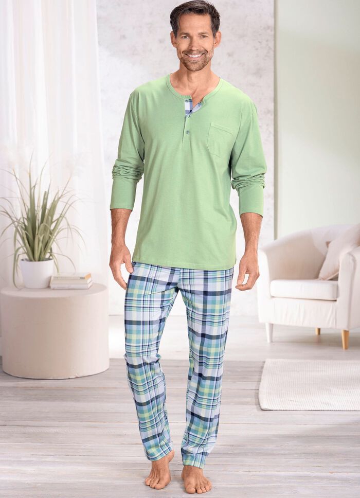 Schlafanzug mit Knopfleiste und offenen Abschl&uuml;ssen 