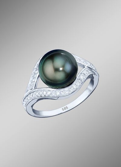 Damenring mit Tahiti-Zuchtperle und Brillanten 