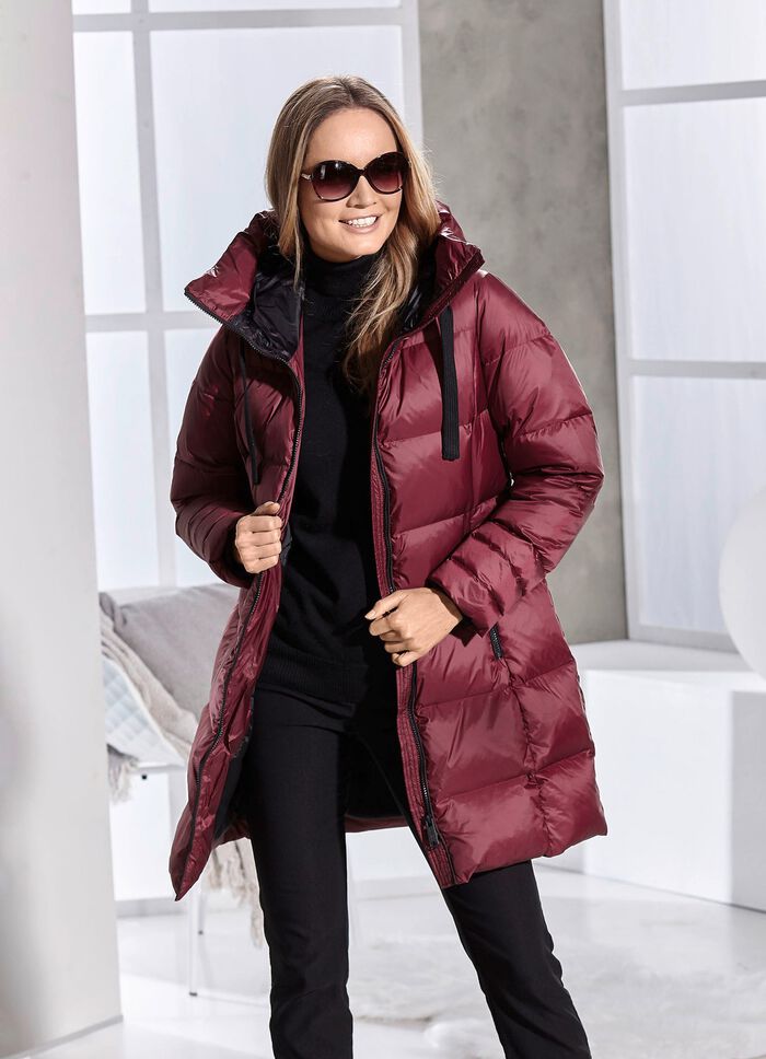Daunen-Kurzmantel mit fester Kapuze 