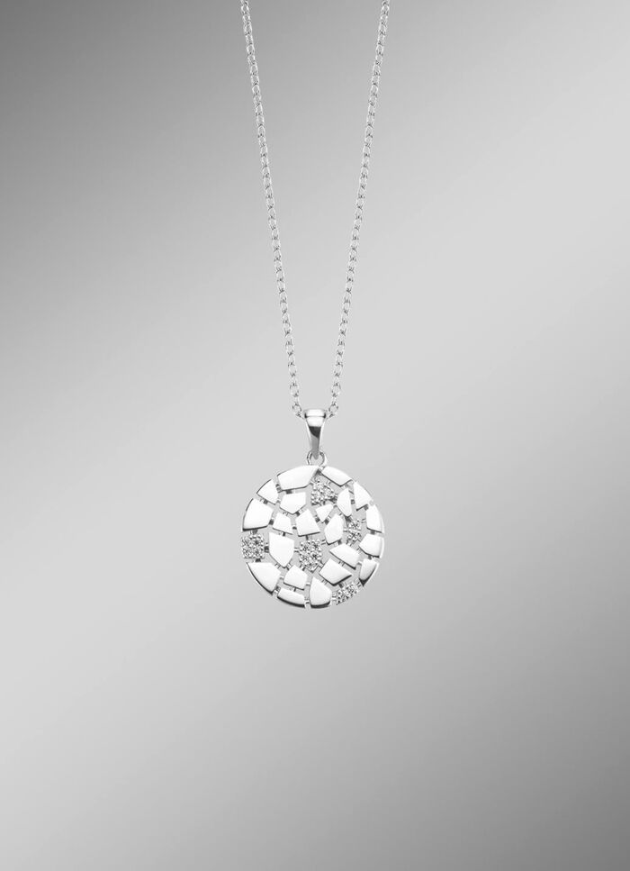 Moderner Anh&auml;nger mit synth. Zirkonia und Ankerkette 