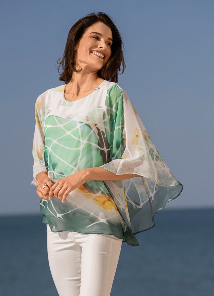 Poncho-Tunika mit eingearbeitetem Tr&auml;gershirt 