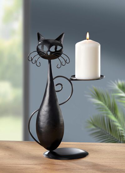 Kerzenhalter Katze aus Metall 