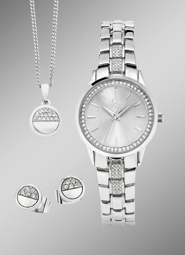Silberfarbenes Damenuhrset 3-tlg. 