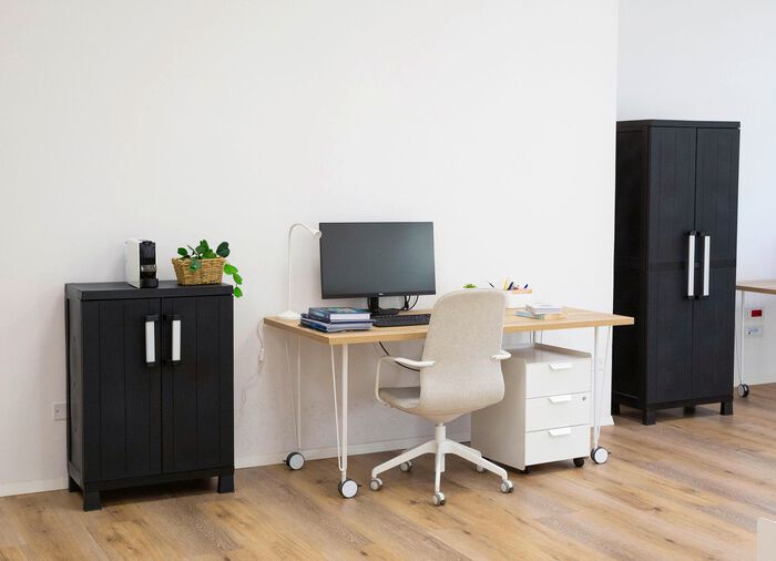 Ger&auml;teschrank Garage mit Holzlamellen-Effekt 