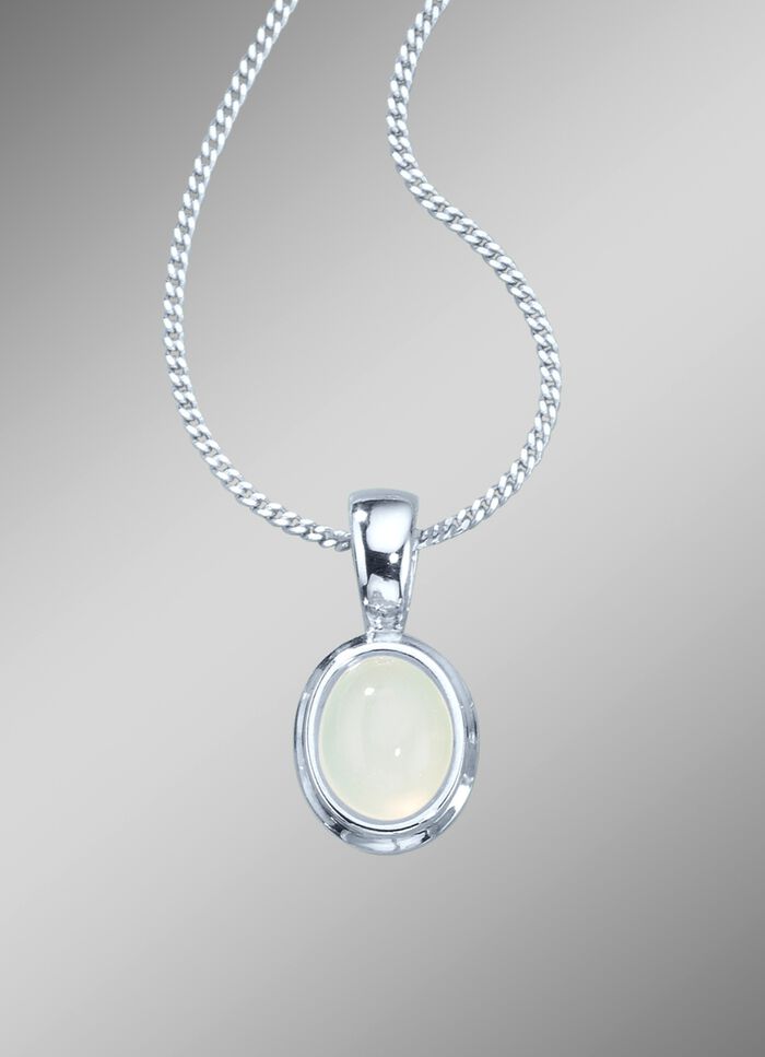 Anh&auml;nger mit Panzerkette und echtem, wei&szlig;en Mondstein 