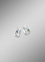 Klappcreolen mit Blautopas, beh., echt Peridot und synth. Zirkonia 