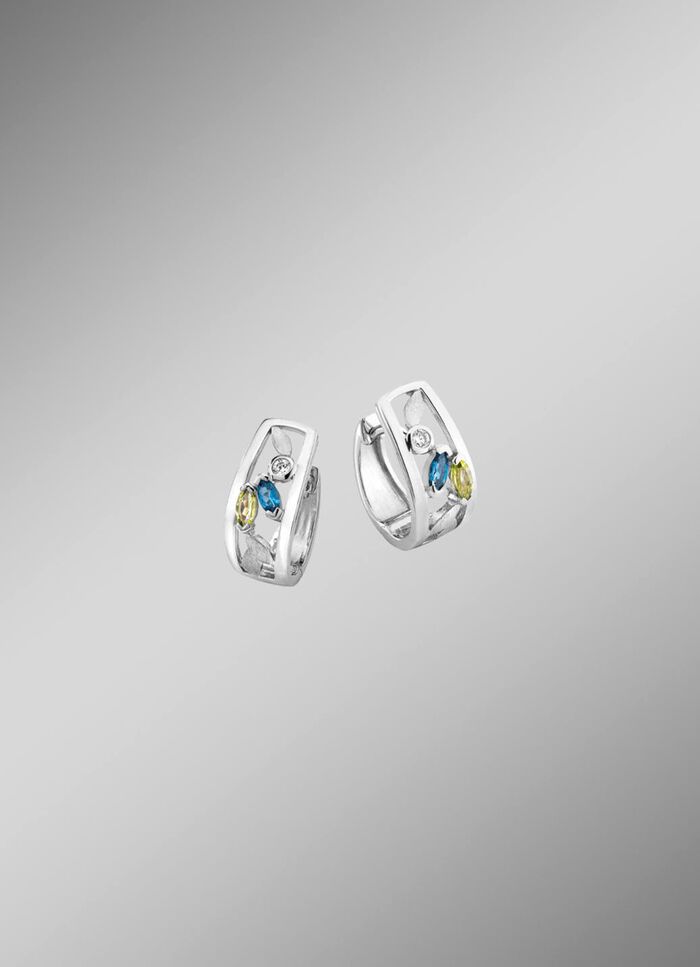 Klappcreolen mit Blautopas, beh., echt Peridot und synth. Zirkonia 