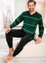 Frottier-Schlafanzug mit V-Ausschnitt und B&uuml;ndchenabschl&uuml;ssen 