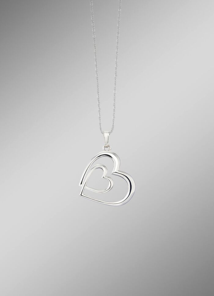 Romantischer Doppelherz-Anh&auml;nger in Silber 925/- fein 