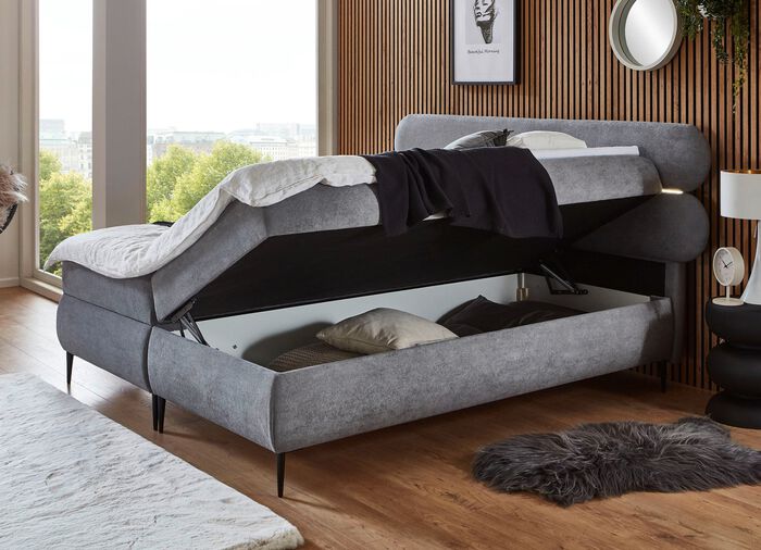 Boxspringbett mit LED-Beleuchtung und Topper 