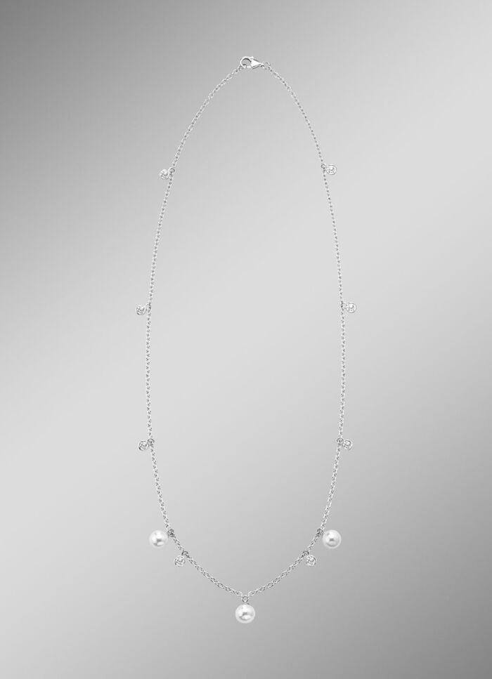 Halskette mit S&uuml;&szlig;wasser-Zuchtperlen und synth. Zirkonia 