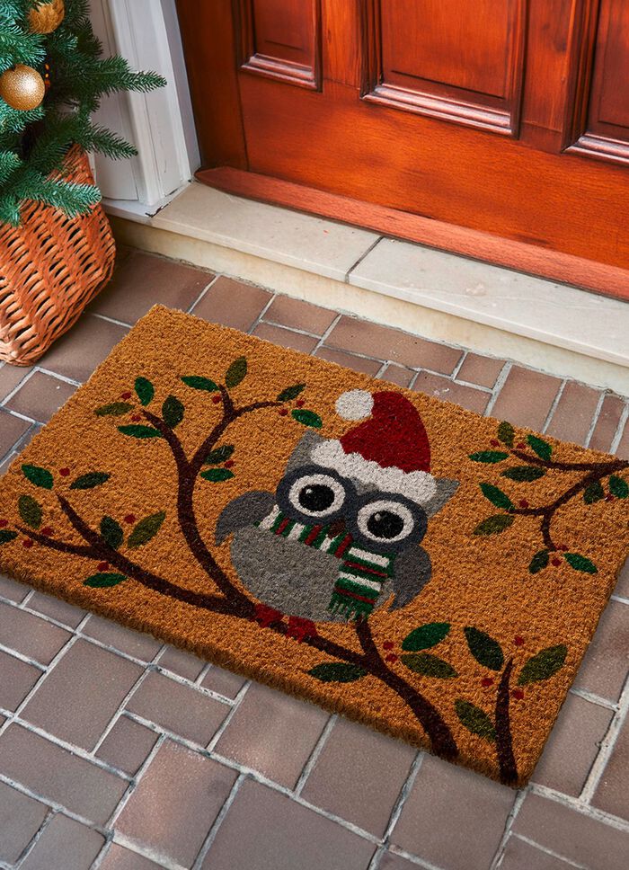 Kokos-Fu&szlig;matte mit Eulen-Motiv 