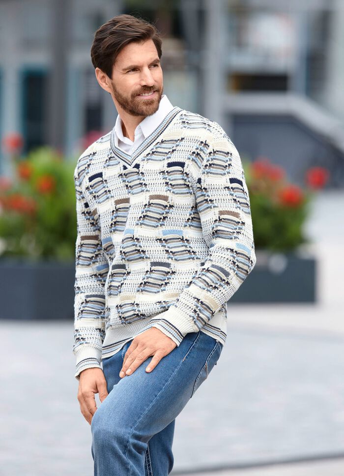 Modischer V-Pullover mit Intarsienmuster 