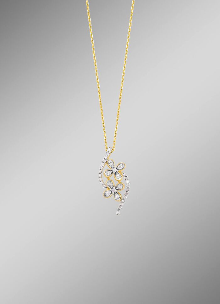 Halskette im Blumen-Design, 10 Brillanten, 22 Diamanten 