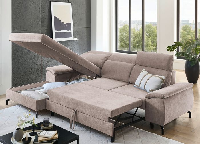 Polsterecke mit Bettfunktion und Bettkasten 