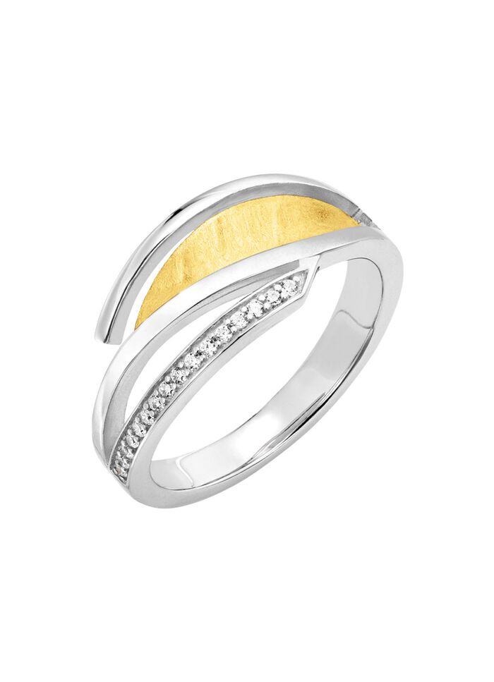 Moderner Damenring in Bicolor mit Zirkonia 