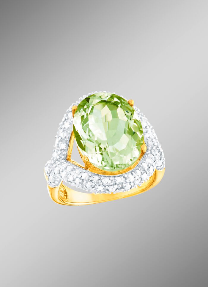 Strahlend sch&ouml;ner Damenring mit echt Amethyst und echt Wei&szlig;topas 