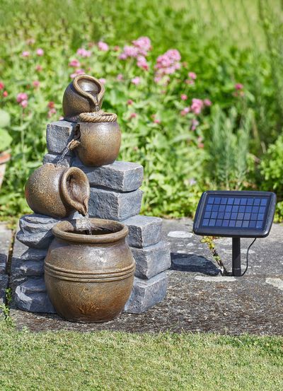 Solarbrunnen T&ouml;pfe mit Hybrid-Power (Solar + Akku) 