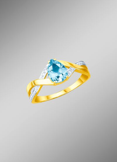 Damenring mit echt Blautopas und Brillanten 