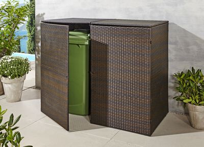 Doppel-M&uuml;lltonnenschrank mit witterungsbest&auml;ndigem Kunststoffgeflecht 