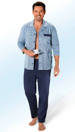 Schlafanzug, durchgekn&ouml;pft, mit Reverskragen und Brusttasche 