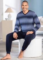 Frottier-Schlafanzug mit V-Ausschnitt und B&uuml;ndchenabschl&uuml;ssen 