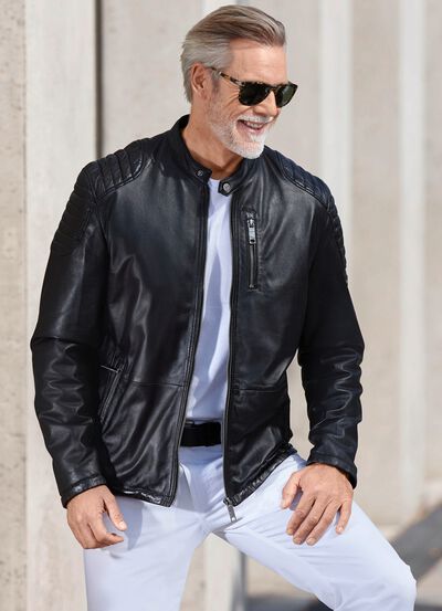 Lederkurzjacke mit Ziersteppung 